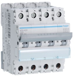 Hager - Disjoncteur 4P 6-10kA courbe C - 20A 4 modules - Réf : NFN420