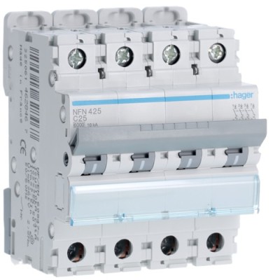 Hager - Disjoncteur 4P 6-10kA courbe C - 25A 4 modules - Réf : NFN425