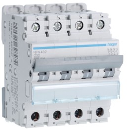 Hager - Disjoncteur 4P 6-10kA courbe C - 32A 4 modules - Réf : NFN432
