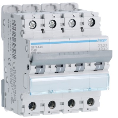 Hager - Disjoncteur 4P 6-10kA courbe C - 40A 4 modules - Réf : NFN440