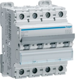 Hager - Disjoncteur 4P 6-10kA courbe C - 10A 4 modules - Réf : NFN410