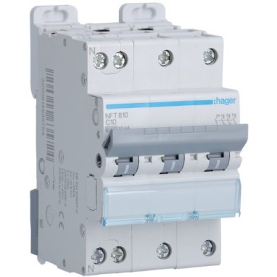 Hager - Disjoncteur 3P+N 6-10kA courbe C - 10A 3 modules - Réf : NFT810