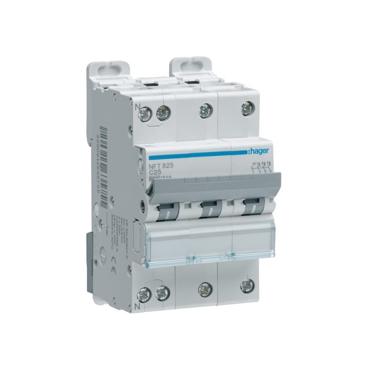 Hager - Disjoncteur 3P+N 6-10kA courbe C - 25A 3 modules - Réf : NFT825