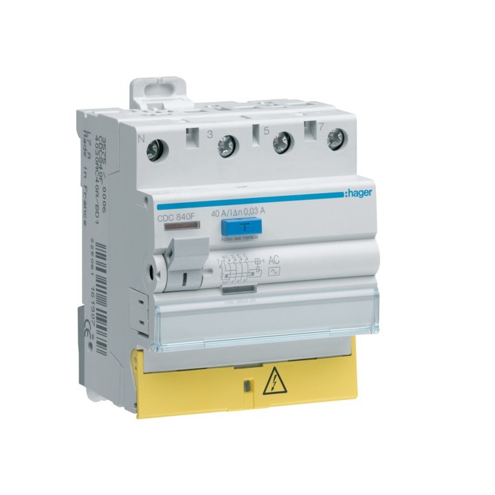 Hager - Interrupteur différentiel 3P+N 40A 30mA type AC à bornes décalées - Réf : CDC840F