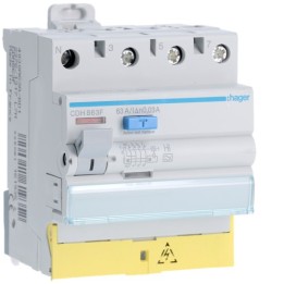 Hager - Interrupteur différentiel 3P+N 63A 30mA type haute immunité à bornes décalées - Réf : CDH863F