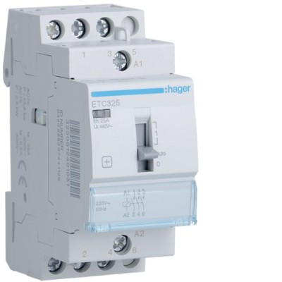 Hager - Contacteur Jour-Nuit 25A - 3F - 230V - Réf : ETC325