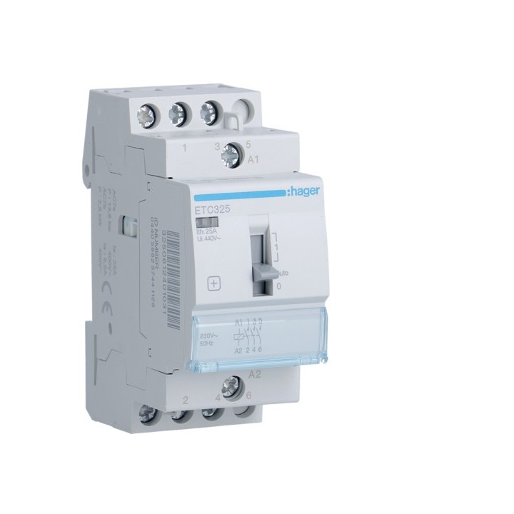 Hager - Contacteur Jour-Nuit 25A - 3F - 230V - Réf : ETC325