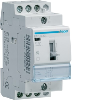 Hager - Contacteur Silencieux Jour-Nuit 25A - 3F - 230V - Réf : ETC325S