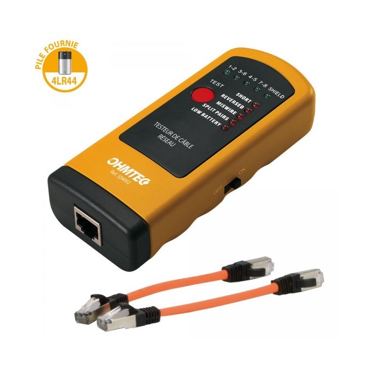 Ohmtec - Testeur de câble réseau RJ45 + 2 câbles 15cm - Réf : 504002