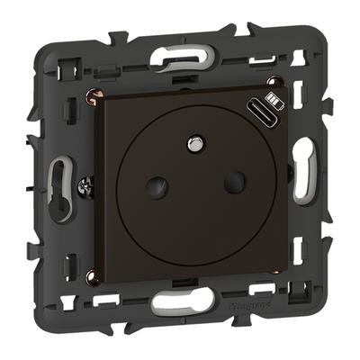 Legrand - Prise 2P+T Surface avec chargeur Type-C intégré Mosaic 2 module - noir mat livré avec support - Réf : 079161L