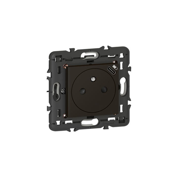 Legrand - Prise 2P+T Surface avec chargeur Type-C intégré Mosaic 2 module - noir mat livré avec support - Réf : 079161L