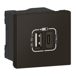 Legrand - Chargeur USB Type-A + USB Type-C 3A 15W Mosaic Link raccord latéral 2 modules 230V ou 5V - noir mat - Réf : 079193L