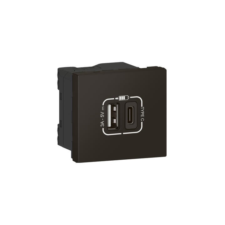 Legrand - Chargeur USB Type-A + USB Type-C 3A 15W Mosaic Link raccord latéral 2 modules 230V ou 5V - noir mat - Réf : 079193L