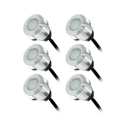 Vision-EL - Kit spot LED terrasse 6 x 0,6W 12v 4000°k rond IP67 + alim 230V - Réf : 70751