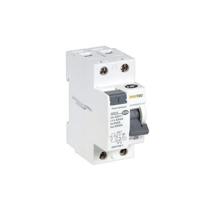 Ohmtec - Interrupteur différentiel 1 P + N 63A type AC - Réf : 423313 