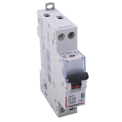 Legrand - Disjoncteur DNX³ 4500 - vis/vis - U+N 230V~ 16A - 4,5kA - courbe D - 1 mod - Réf : 406802