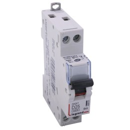 Legrand - Disjoncteur DNX³ 4500 - vis/vis - U+N 230V~ 25A - 4,5kA - courbe D - 1 mod - Réf : 406804