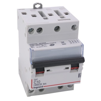 Legrand - Disjoncteur DX³ 4500 - vis/vis - 4P - 400 V~ - 10A - 6kA - courbe C - 3 modules - Réf : 406908