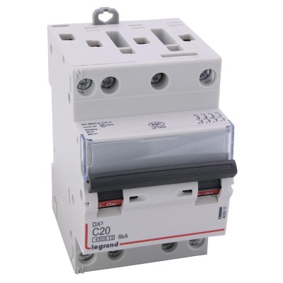 Legrand - Disjoncteur DX³ 4500 - vis/vis - 4P - 400 V~ - 20A - 6kA - courbe C - 3 modules - Réf : 406911