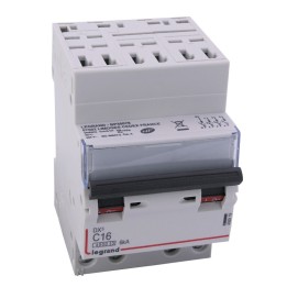Legrand - Disjoncteur DX³ 4500 - auto/vis - 4P - 400 V~ - 16A - 6kA - courbe C - 3 modules - Réf : 406919