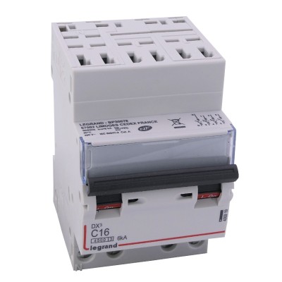 Legrand - Disjoncteur DX³ 4500 - auto/vis - 4P - 400 V~ - 16A - 6kA - courbe C - 3 modules - Réf : 406919