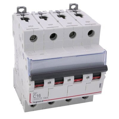 Legrand - Disjoncteur DX³ 6000 -vis/vis- 4P- 400V~-16A-courbeC-peigne HX³ trad 4P - 4M - Réf : 407898