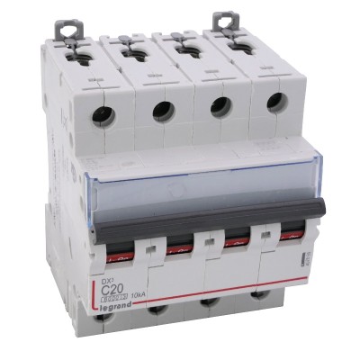 Legrand - Disjoncteur DX³ 6000 -vis/vis- 4P- 400V~-20A-courbeC-peigne HX³ trad 4P - 4M - Réf : 407899