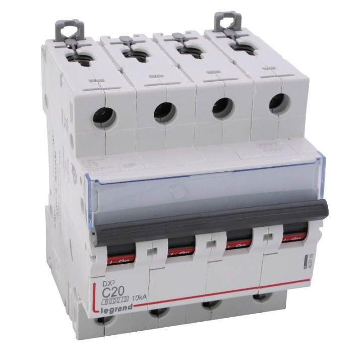 Legrand - Disjoncteur DX³ 6000 -vis/vis- 4P- 400V~-20A-courbeC-peigne HX³ trad 4P - 4M - Réf : 407899