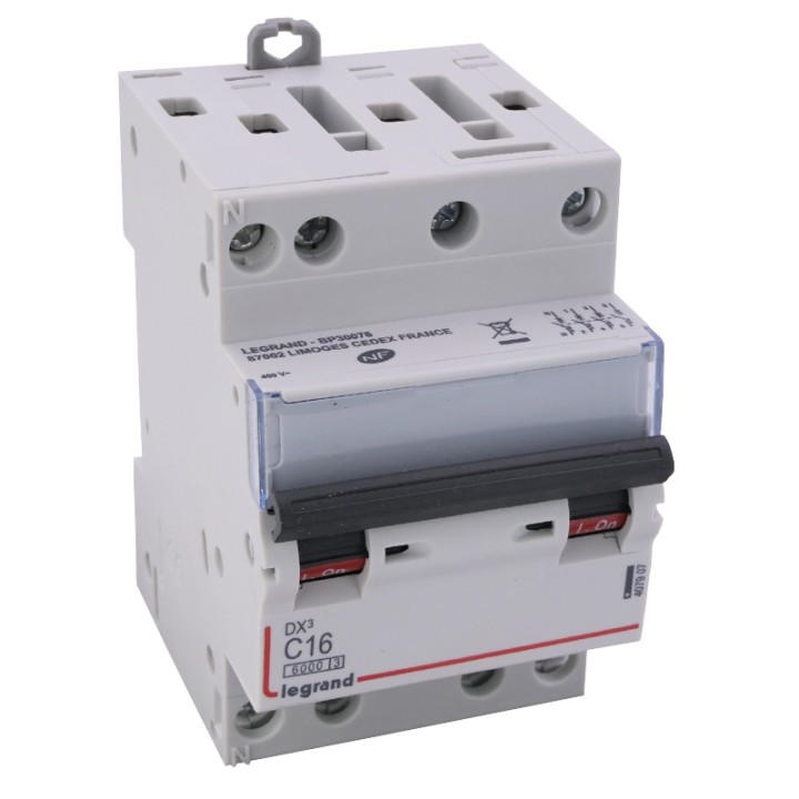 Legrand - Disjoncteur DX³ 6000 -vis/vis- 4P- 400V~-16A-10kA-courbeC-peigne HX³ opti 4P -3M - Réf : 407907