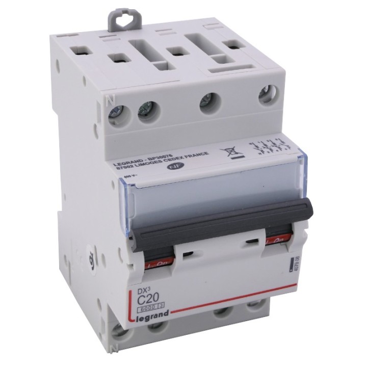 Legrand - Disjoncteur DX³ 6000 -vis/vis- 4P- 400V~-20A-10kA-courbeC-peigne HX³ opti 4P -3M - Réf : 407908