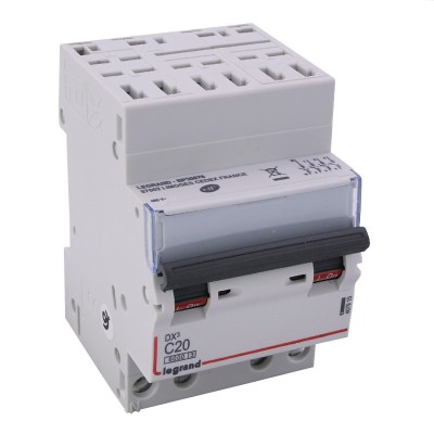Legrand - Disjoncteur DX³ 6000 -auto/vis- 4P- 400V~-20A-courbeC-peigne HX³ opti 4P -3M - Réf : 407915