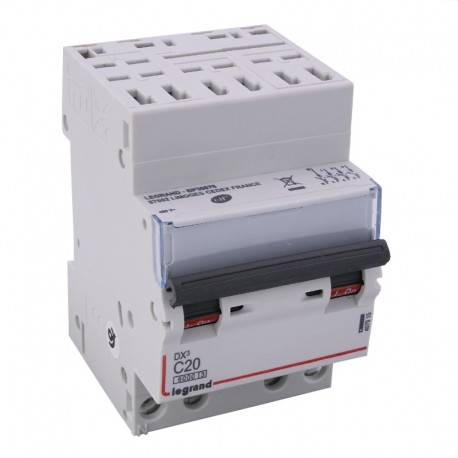 Legrand - Disjoncteur DX³ 6000 -auto/vis- 4P- 400V~-20A-courbeC-peigne HX³ opti 4P -3M - Réf : 407915
