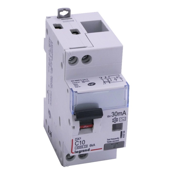 Legrand - Disjoncteur différentiel DX³4500 - vis/vis - U+N 230V~ - 10A typeAC 30mA - courbe C - 2 modules - Réf: 410704