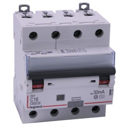 Legrand - Disjoncteur diff DX³ 6000 - vis/vis - 4P 400V~ - 16A - type AC 30mA - courbe C - 4 mod - Réf : 411186