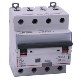 Legrand - Disjoncteur diff DX³ 6000 - vis/vis - 4P 400V~ - 20A - type AC 30mA - courbe C - 4 mod - Réf : 411187