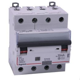 Legrand - Disjoncteur diff DX³ 6000 - vis/vis - 4P 400V~ - 32A - type AC 30mA - courbe C - 4 mod - Réf : 411189