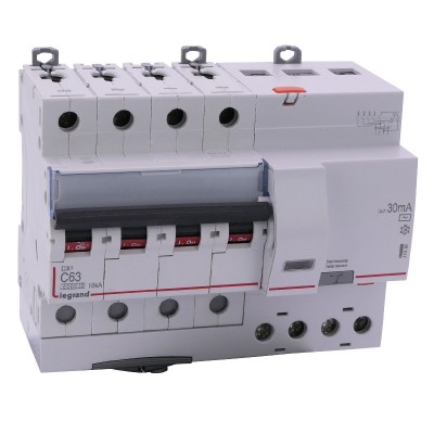 Legrand - Disjoncteur diff DX³ 6000 - vis/vis - 4P 400V~ - 63A - type AC 30mA - courbe C - 7 mod - Réf : 411192