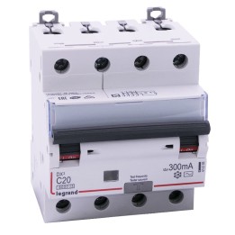Legrand - Disjoncteur diff DX³ 6000 - vis/vis - 4P 400V~ - 20A - type AC 300mA - courbe C - 4 mod - Réf : 411206