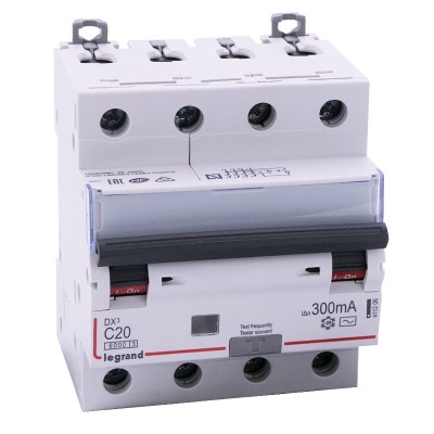 Legrand - Disjoncteur diff DX³ 6000 - vis/vis - 4P 400V~ - 20A - type AC 300mA - courbe C - 4 mod - Réf : 411206