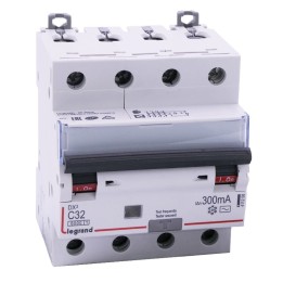 Legrand - Disjoncteur diff DX³ 6000 - vis/vis - 4P 400V~ - 32A - type AC 300mA - courbe C - 4 mod - Réf : 411208
