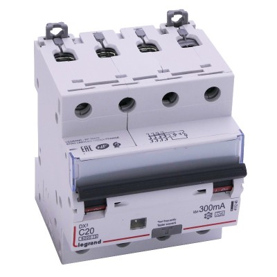 Legrand - Disjoncteur différentiel monobloc DX³6000 10kA à vis 4P 400V~ - 20A - typeA 300mA - Réf : 411240