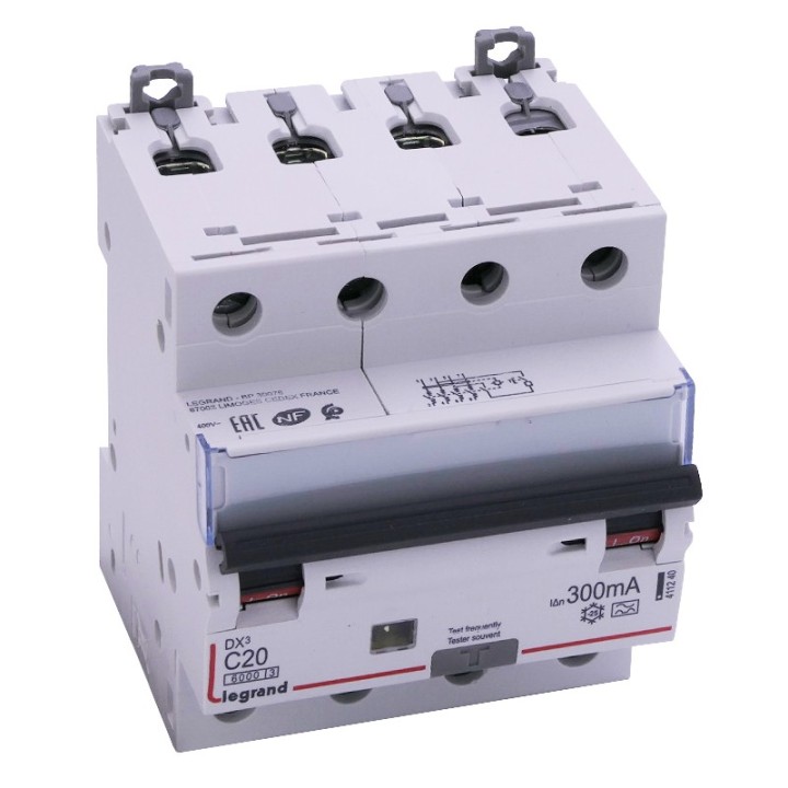 Legrand - Disjoncteur différentiel monobloc DX³6000 10kA à vis 4P 400V~ - 20A - typeA 300mA - Réf : 411240