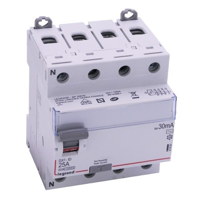 Legrand - Inter diff DX³-ID - vis/vis - 4P - 400V~- 25A - type AC - 30mA - départ bas - 4M - Réf : 411660