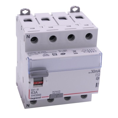 Legrand - Inter diff DX³-ID - vis/vis - 4P - 400V~ - 63A - type AC - 30mA - départ bas - 4M - Réf : 411662