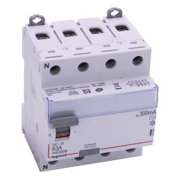Legrand - Inter diff DX³-ID - vis/vis - 4P - 400V~ - 63A - type AC - 300mA - départ bas - 4M - Réf : 411666