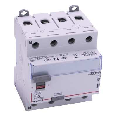 Legrand - Inter diff DX³-ID - vis/vis - 4P - 400V~ - 63A - type AC - 300mA - départ bas - 4M - Réf : 411666