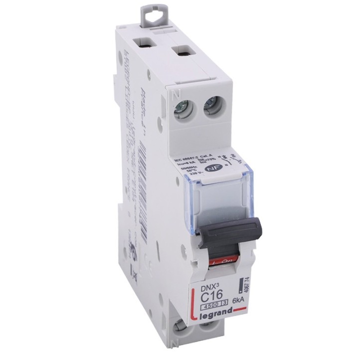 Legrand - Disjoncteur DNX³ 4500 - vis/vis - U+N 230V~ 16A - 4,5kA - courbe C - 1 module - Réf : 406774