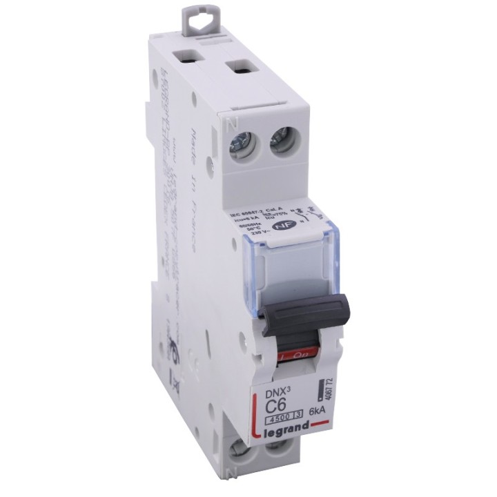 Legrand - Disjoncteur DNX³ 4500 - vis/vis - U+N 230V~ 6A - 4,5kA - courbe C - 1 module - Réf : 406772