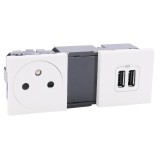 Legrand Mosaic - Prise de courant 2P+T Surface + module de charge 2 USB typeA 2400mA - 2x2 modules - blanc - Réf: 077595