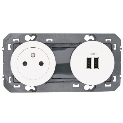 Legrand - Prise de courant 2P+T Surface + module de charge 2 USB TypeA dooxie 3A précâblés finition blanc - Réf : 600342